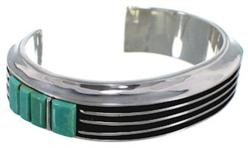 Turquoise Inlay Southwest Silver Sturdy Cuff Bracelet MX27404